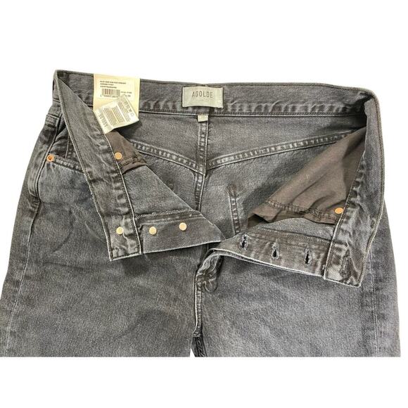 NWT AGOLDE Riley High Rise Crop Jeans Size 29 – Washed Black Distressed Raw Hem - Picture 10 of 11